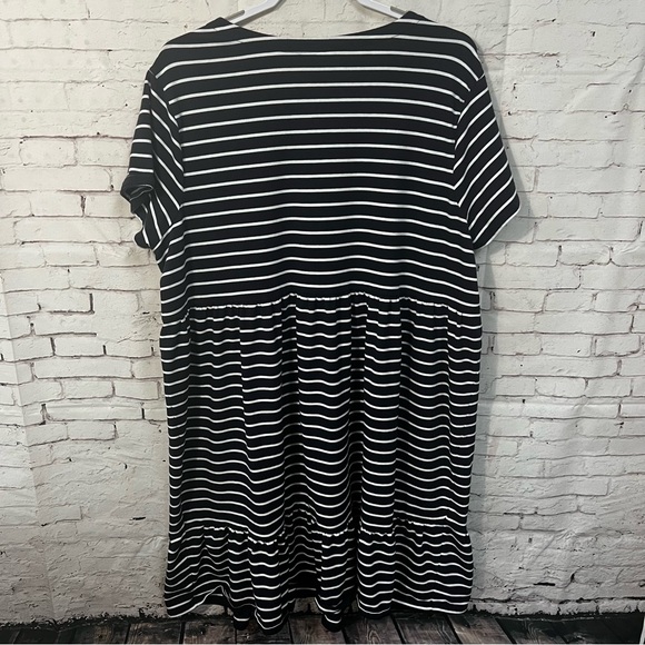 J. Jill Size 2X Navy White stripe Shirt Dress Casual Ruffle Bottom Button - Picture 2 of 9